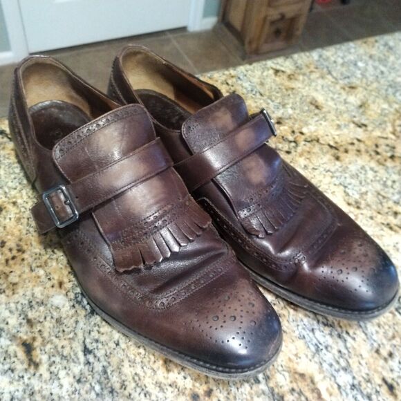 PRADA Brogue Leather Fringe Kiltie Perforated Monk Strap Oxfords Men\'s Sz 8.5